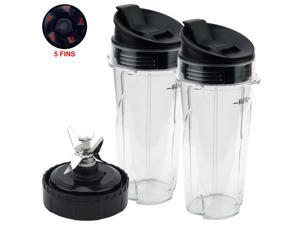 2 Pack 16 oz Cups with Sip & Seal Lid and Pro Extractor Blade Assembly Replacement for Ninja QB3000 476KKU3000 5 Fins 2 Pack 16 oz Cups with Sip & Seal Lid and Pro Extractor Blade Assembly Replacement for Ninja QB3000 476KKU3000 5 Fins