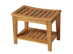 Indoor Outdoor Acacia Wood Shower Bench Bathroom Spa Seat Organizer Storage