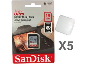 SanDisk 16GB Ultra SDHC Class 10 UHS-I 80MB/s SD Camera Card SDSDUNC-016GB (5 Pack) with Plastic Cases SanDisk 16GB Ultra SDHC Class 10 UHS-I 80MB/s SD Camera Card SDSDUNC-016GB (5 Pack) with Plastic Cases