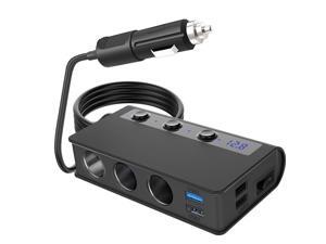 3.0 car charger, 3 grid 180W 12V/24V cigarette lighter adapter USB car distributor, with LED voltage display car voltmeter cigarette lighter charging plug, for smart phone tablet 3.0 car charger, 3 grid 180W 12V/24V cigarette lighter adapter USB car distributor, with LED voltage display car voltmeter cigarette lighter charging plug, for smart phone tablet