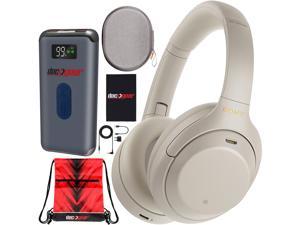 Sony WH1000XM4 Wireless Noise Cancelling Headphones w Hands Free Mic Silver Bundle