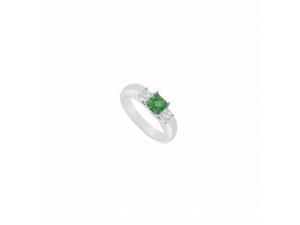 Fine Jewelry Vault UBJ545W14DE-101RS9 Three Stone Emerald & Diamond Ring 14K White Gold, 0.25 CT - Size 9 Fine Jewelry Vault UBJ545W14DE-101RS9 Three Stone Emerald & Diamond Ring 14K White Gold, 0.25 CT - Size 9
