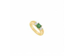 Fine Jewelry Vault UBJ545Y14DE-101RS10 Three Stone Emerald & Diamond Ring 14K Yellow Gold, 0.25 CT - Size 10 Fine Jewelry Vault UBJ545Y14DE-101RS10 Three Stone Emerald & Diamond Ring 14K Yellow Gold, 0.25 CT - Size 10