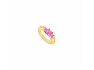Fine Jewelry Vault UBJ545Y14PS-101RS5.5 Three Stone Pink Sapphire Ring 14K Yellow Gold, 0.25 CT - Size 5.5 Fine Jewelry Vault UBJ545Y14PS-101RS5.5 Three Stone Pink Sapphire Ring 14K Yellow Gold, 0.25 CT - Size 5.5