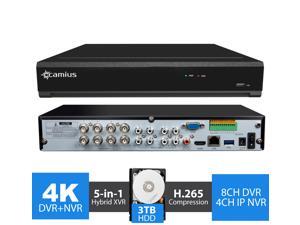 Camius 4K 8MP Hybrid 12CH Security DVR NVR with Hard Drive 3TB - Analog 8CH DVR + 4CH IP NVR - 4K HDMI, VGA, SPOT-Output, Audio, Alarm IO - Sold Without Cameras- TRIVAULT4K184 Camius 4K 8MP Hybrid 12CH Security DVR NVR with Hard Drive 3TB - Analog 8CH DVR + 4CH IP NVR - 4K HDMI, VGA, SPOT-Output, Audio, Alarm IO - Sold Without Cameras- TRIVAULT4K184