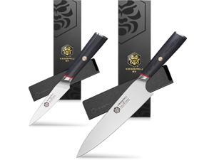Kessaku 8-Inch Chef and 4-Inch Paring - Spectre Series Knife Set - Forged High Carbon Japanese AUS-8 Stainless Steel - Pakkawood Handle with Blade Guards