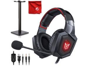 ONIKUMA K8 Red LED Light Pro Over-Ear Surround Sound Noise Cancelling Gaming Headset Microphone Bundle with Headphone Stand for PC, Xbox One, PS4, Nintendo Switch, Mac, Desktop, Laptop, Computer ONIKUMA K8 Red LED Light Pro Over-Ear Surround Sound Noise Cancelling Gaming Headset Microphone Bundle with Headphone Stand for PC, Xbox One, PS4, Nintendo Switch, Mac, Desktop, Laptop, Computer