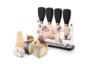 Hecef Cheese Knife & Acrylic Stand Set of 5 - Stainless Steel Cheese Slicer with PP Handle & Acrylic Stand