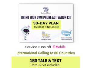 Jethro Mobile $5 Prepaid Phone Plan for 30 Days - 150 Talk and Text and No Data, Perfect for Senior Cell Phones, (SIM Card kit Included)