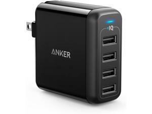 Anker 40W 4-Port USB Wall Charger with Foldable Plug, PowerPort 4 for iPhone 11/11 Pro/Max/ XS/XS Max/XR /X/8/7/6/Plus, iPad Pro/Air 2/Mini 4/3, Galaxy/Note/Edge, LG, Nexus, HTC, and More (Black)