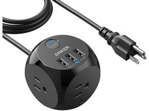 Anker PowerPort Cube with 3 Outlets and 3 USB Ports, Portable Power Strip with USB, 10ft Extension Cord, Overload Protection for iPhone Xs/XR, Compact for Travel, Cruise Ship and Office
