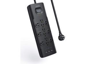 Anker Power Strip Surge Protector, 12 Outlets & 3 USB Ports with Flat Plug, PowerPort Strip With 10ft Extension Cord, PowerIQ for iPhone XS/XS Max/XR/X, Galaxy,for Home, Office, and More (4000 Joules)