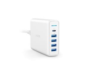 Anker Premium 60W 5-Port Desktop Charger w/ One 30W Power Delivery Port, USB C Wall Charger, White