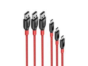 Anker USB Type C Cable, [3-Pack] Powerline+ USB-C to USB-A, Double-Braided Nylon Fast Charging Cable, for Samsung Galaxy S10/ S9 /S9+ /S8, MacBook and More(Red (3ft+6ft+10ft)