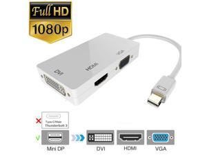 LUOM 3-in-1 Mini DisplayPort to DVI VGA HDMI TV HDTV Adapter Converter HDMI Full 1080P Resolution, (1080P, White)
