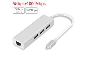 USB C to Ethernet Adapter with 3 USB 3.0,  RJ45 to USB C Thunderbolt 3/Type-C Gigabit Ethernet LAN Network Adapter, for MacBook Pro 16'' 2019/2018/2017, MacBook Air, Dell XPS and More - Silver