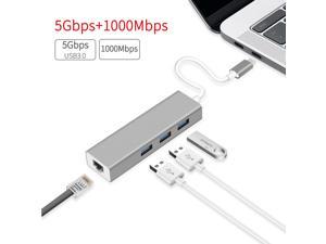 USB C to Ethernet,LUOM Type C to Gigabit Ethernet with 3 USB 3.0 Aluminum Adapter, 10/100/1000 Mbps Thunderbolt 3 Compatible, for PC Laptop Windows macOs USB Flash Drives etc, Gray