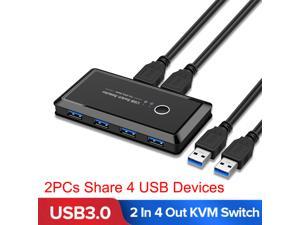 USB3.0 Switch Selector, 2 Computers 4-Port USB 3.0 Peripheral Sharing Switch Hub Adapter for Keyboard, Mouse, U-disk, Printer, KVM One-Second Switcher USB3.0, Compatible with Mac / Windows / Linux
