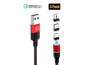 Red 3 PCS 6FT Mad Electronic 540/° Rotation Magnetic Charging Cable Phone 3 in 1 Nylon Braided Magnetic Cable Compatible with Micro USB Type C and iProduct