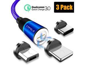 Magnetic Phone Quick Charge 3.0 Charger Cable, New Upgraded 3.0 A Fast Charge & Data Sync 3 in 1 Nylon Braided Magnetic Charging Cable for iOS, Android & Type C Smart Devices (3-Pack, Blue, 6.6ft) Magnetic Phone Quick Charge 3.0 Charger Cable, New Upgraded 3.0 A Fast Charge & Data Sync 3 in 1 Nylon Braided Magnetic Charging Cable for iOS, Android & Type C Smart Devices (3-Pack, Blue, 6.6ft)
