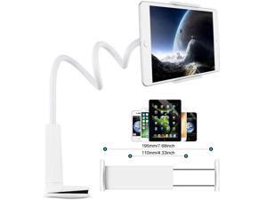 Tablet Holder Mount for Bed, Gooseneck Flexible Ipad Holder with 360° Clip and Large Clamp for 4.7-10.6" Devices Like iPad Mini 7.9 Air 9.7, Switch, Galaxy Tabs (White)