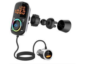 Handsfree Car Kit with 9 LED Modes Support 64 G TF Card Bluetooth FM Transmitter 5.0 2022 Version Bluetooth Car Transmitter with 2 USB QC3.0 PD18W Quick Charge Voice Assistant LED Display 