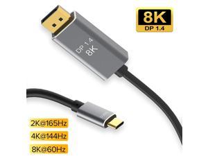 8K USB C to DisplayPort 1.4 Cable 6.6Ft (8K 60Hz,4K 144Hz,5K 60Hz,2K 240Hz), USB Type C to DP Cable Adapter 32.4Gbps Compatible with Thunderbolt 4/3 for MacBook,iPad,iMac,S22/S21,XPS,Mac Mini