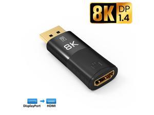 8K DisplayPort (DP) to HDMI Adapter, 8K@30Hz Gold-Plated Display Port PC to HDMI Screen Converter (Male to Female) Compatible with HP, Dell, Lenovo, NVIDIA, AMD & More, Passive, Black