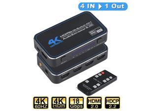 4K 2K 60Hz HDMI Switch Audio Extractor with Optical 35mm Stereo Audio Out HD 4K HDMI Video Switcher Adapter 4 In 1 Out HDMI Splitter with Remote Control for DVD HDTV TV Box PS4  OZQ4