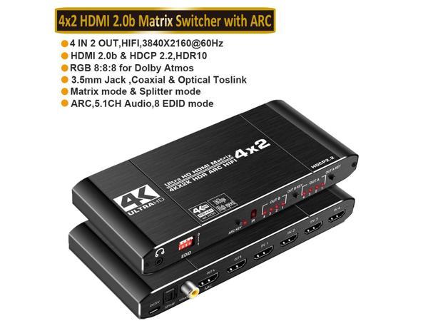 4K@60Hz eARC HDMI Swtich Audio Extractor, NEWCARE 2x1 HDMI Audio Converter  with Remote Control, 7.1CH Atmos/ eARC/ARC/ Optical Toslink SPDIF/ Coaxial/