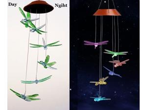 Solar Colorful Dragonfly Wind Chimes Outdoor - LED Changing Light Color Mobile Wind Chime, Waterproof Six Colorful Dragonfly Wind Chimes For Home,Party,Night Garden Decoration