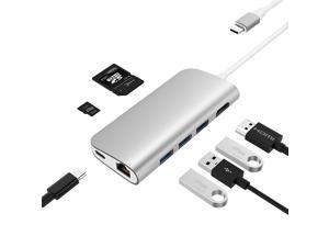 USB 3.1 Type C HUB forType-C to USB 3.0 / 4K HDMI / RJ45 Ethernet / SD TF Card reader 8 in1 USB Type-C OTG For New Macbook-Silver