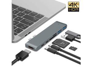 LUOM MacBook USB C Hub Adapter, 7-in-2 USB-C Hub with Thunderbolt 3 100W PD, 4K HDMI, 2xUSB 3.0 Ports, SD/TF Card Reader for MacBook Air 2018 and MacBook Pro 2016/2017/2018 - Gray