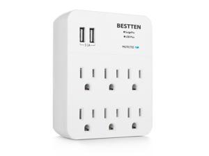 White ETL Rated 950 Joules with Grounded and Protected Light Indicator Monoprice 3 Outlet Power Surge Protector Wall Tap with 2 Built in 3.4A USB Charging Ports