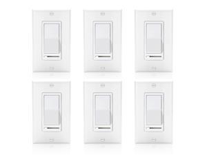 [6 Pack] BESTTEN Decorative Rocker Light Dimmer Switch with Horizontal Slider & Side Adjuster for Incandescent or Halogen Bulbs, CFL and LED Dimmable Lamps, Decor Wall Plate Included, UL Listed, White