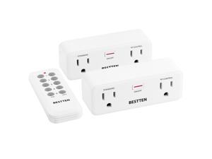 BESTTEN Wireless Remote Control Outlet Combo Kit (2 Wall Outlets + 1 Remote), 15A/125V/1875W, 1 Always-ON Outlet and 1 RF Control Outlet, Manual On/Off Switch, 110 Foot Control Range, White