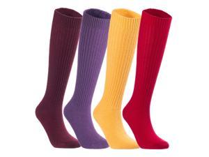 Lian LifeStyle Big Girl's Women's 4 Pairs Exceptional, Non-Slip, Cozy and Cool Knee High Wool Socks FS05 Size 6-9 (Assorted)