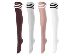 Meso Women's 4 Pairs Awesome Thigh High Cotton Socks, Comfortable, Soft and Super Durable Size 6-9 M1022 (Coffee,Grey, Khaki, White) 4c4