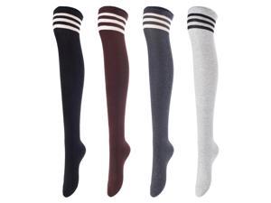 Meso Women's 4 Pairs Awesome Thigh High Cotton Socks, Comfortable, Soft and Super Durable Size 6-9 M1022 (Black,Coffee,Dark Grey,Grey) 4c1