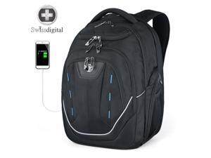 Swissdigital Terabyte TSA-Friendly Water-Resistant Large Backpack, Business Laptop Backpack for Men with USB Charging Port/RFID Protection Big School Bookbag Fits up to 15.6" Travel Laptop Backpack Swissdigital Terabyte TSA-Friendly Water-Resistant Large Backpack, Business Laptop Backpack for Men with USB Charging Port/RFID Protection Big School Bookbag Fits up to 15.6" Travel Laptop Backpack