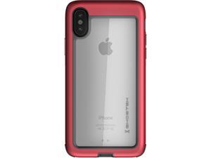 Ghostek Atomic Slim Clear iPhone X 10 Case with Space Metal Bumper Super Heavy Duty Protection Shockproof Military Grade Aluminum Wireless Charging Compatible for 2017 iPhone X 10 58 Inch  Red