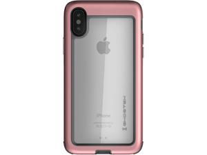 Ghostek Atomic Slim Clear iPhone X 10 Case with Space Metal Bumper Super Heavy Duty Protection Shockproof Military Grade Aluminum Wireless Charging Compatible for 2017 iPhone X 10 58 Inch  Pink