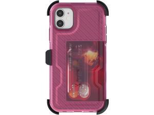 Ghostek Iron Armor Belt Clip iPhone 11 Holster Case with Kickstand and Card Holder Slot Slim Shockproof Design Heavy Duty Protection Wireless Charging Compatible 2019 iPhone 11 (6.1 Inch) - (Pink)