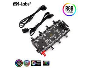 2 in 1 8-Ways 12V RGB Controller and 4 Pin PWM DC Fan Hub with Molex IDE Power CPU Cooling Fan RGB Lighting Sync PCB Splitter for Extended Motherboard Interface & LED Strip -Black