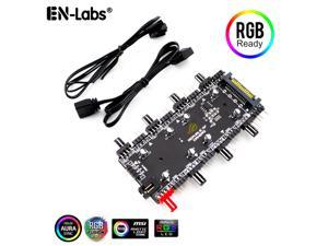 12V 4Pin PWM Hub & 5V 3Pin ARGB Controller with SATA 15Pin Power 2-in-1 8 Way Sync CPU Cooling Fan Addressable RGB Lighting PCB Splitter for Extended Motherboard Interface & LED Strip -Black
