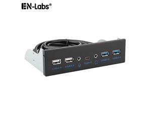 5.25 Inch Front Panel 7 Ports USB Hub w/ HD Audio & Microphone, USB 3.2 Gen 2(10Gbps) Type-C,2 x USB 3.0 & 2 x USB 2.0 ,3.5mm Audio & Mic ,USB Motherboard Header to PC Case Expansion Adapter