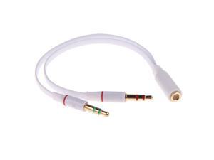 3.5mm 4 Position TRRS Female to 2 3-Pole Male Gold Plated Headphone Mic Audio Y Splitter Flat Cable - 8 inch,White