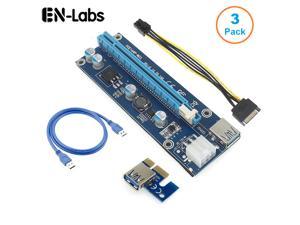 3 Pack 6-Pins PCI-e VER 006C PCl-E 16x to 1x Powered Riser Adapter Card with 2ft USB 3.0 Extension Cable &  SATA to PCIe 6pin Power Cable GPU Riser Adapter Ethereum Mining ETH