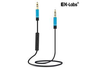 EnLabs 35RMMIC1MBL 35mm Aux Stereo Audio Cable w Mic and Volume Control Inline Remote Male Auxiliary Cord for Car Headphone iPhone Computer Music and Voice Streaming 33ft  Black Blue