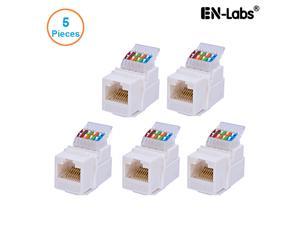 EnLabs 5-PACK CAT6 UTP Tool Less Keystone Jack, RJ45 Self-Locking Cat.6 Keystone Module Adapter No Punch-Down Tool Required Couplers For Wall Plate